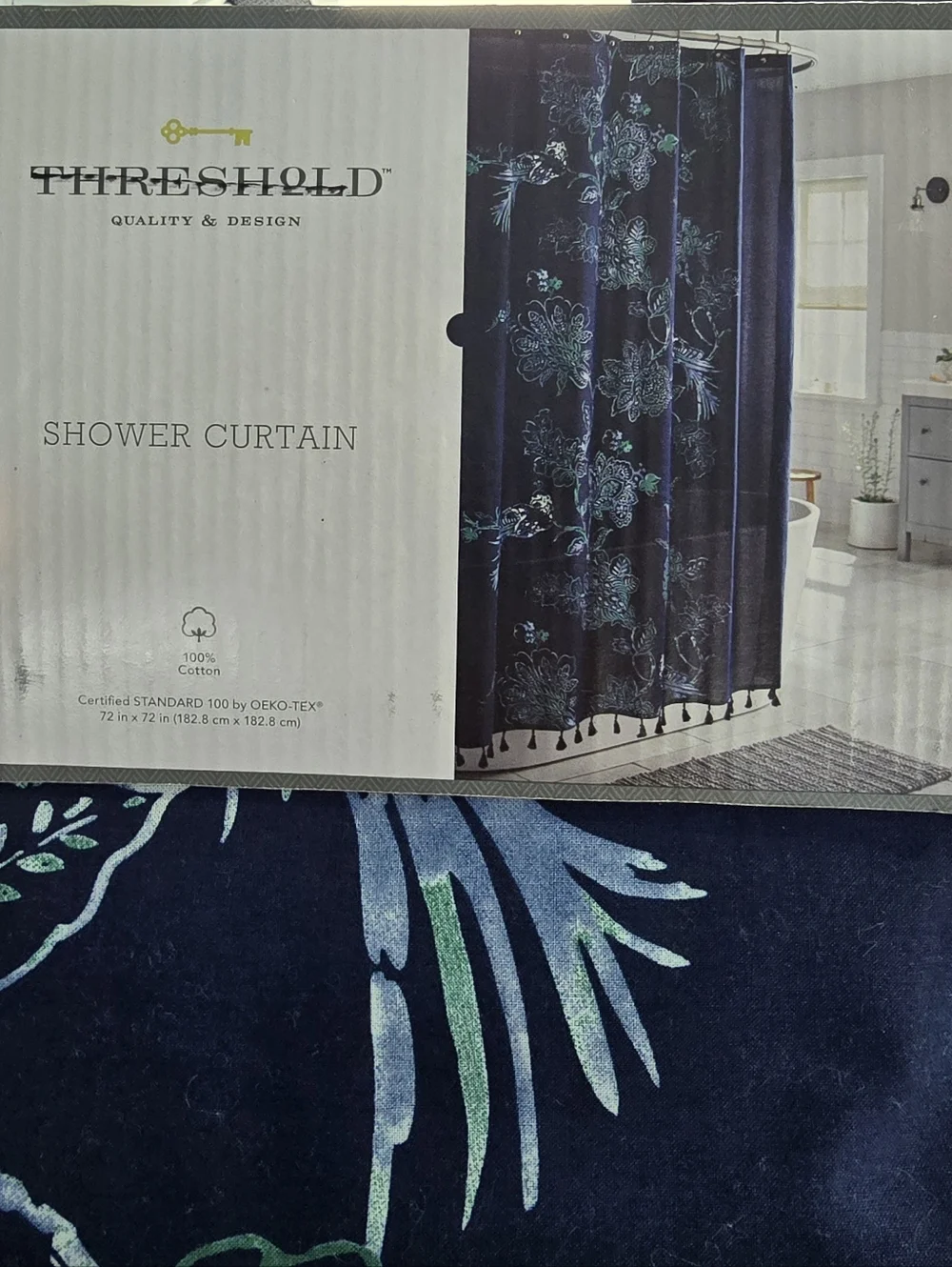 Threshold Blue Shower Curtain With Tassles
